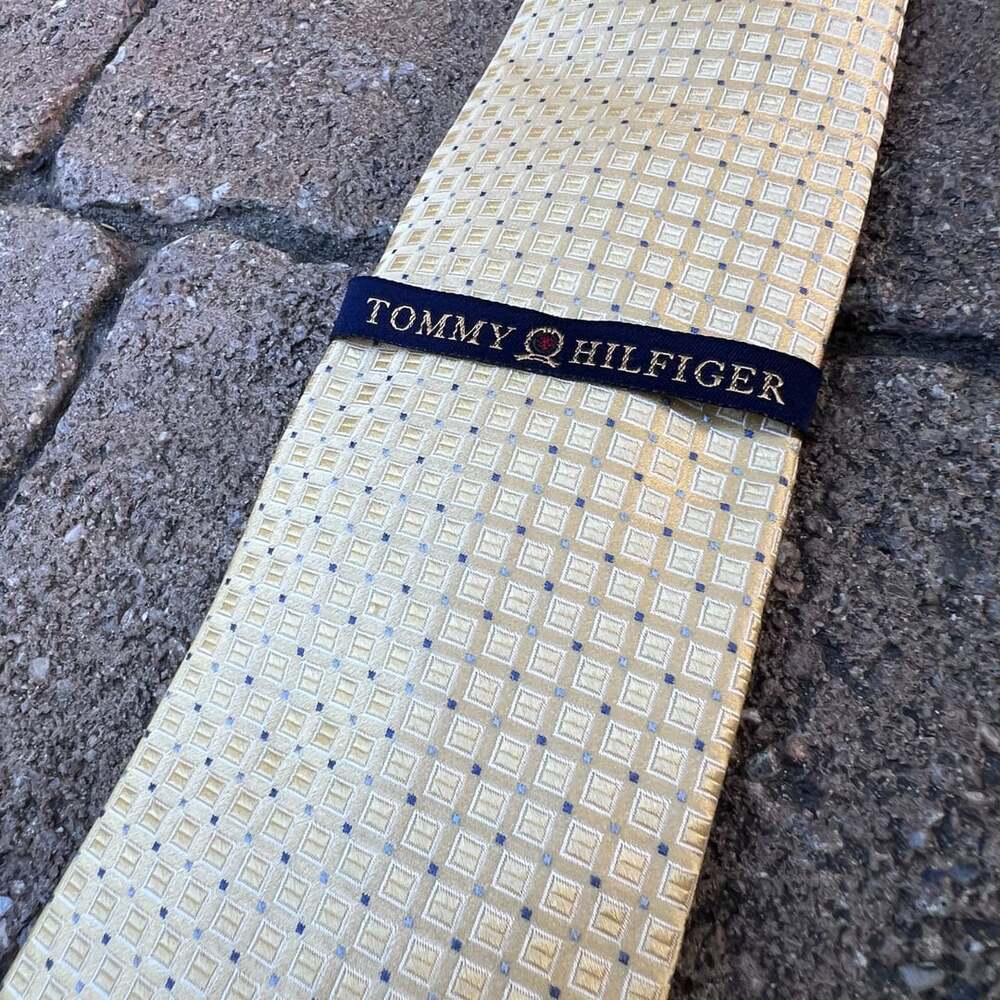 Tommy Hilfiger Yellow Silk Neck Tie Geometric Square Pattern